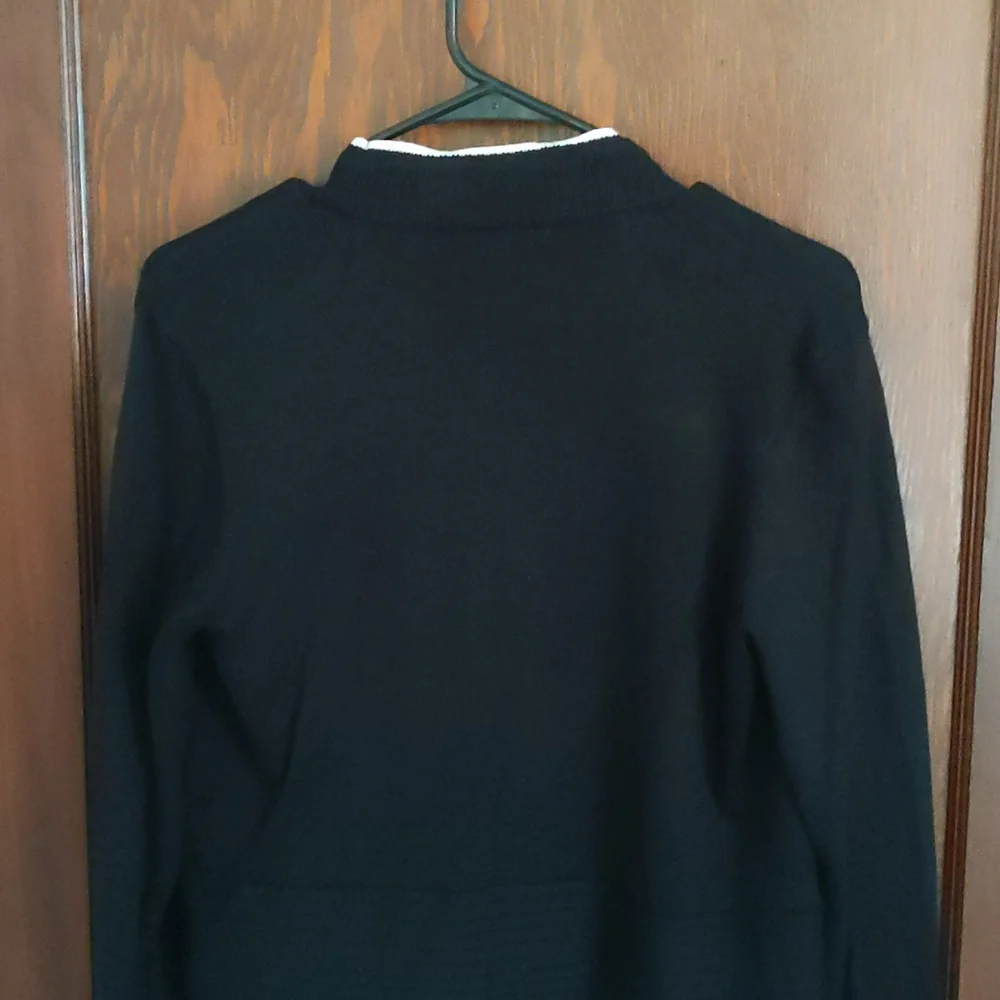 89th + Madison Black with White Stripe Long Sleeve Open Front Cardigan Size Med_7